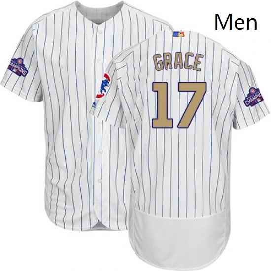 Mens Majestic Chicago Cubs 17 Mark Grace Authentic White 2017 Gold Program Flex Base MLB Jersey
